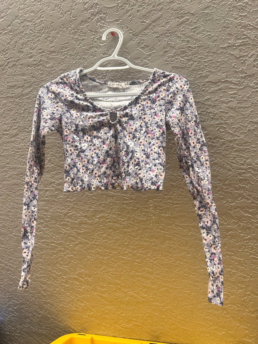 Girls' Lavender Floral Ribbed Long Sleeve Crop Top
